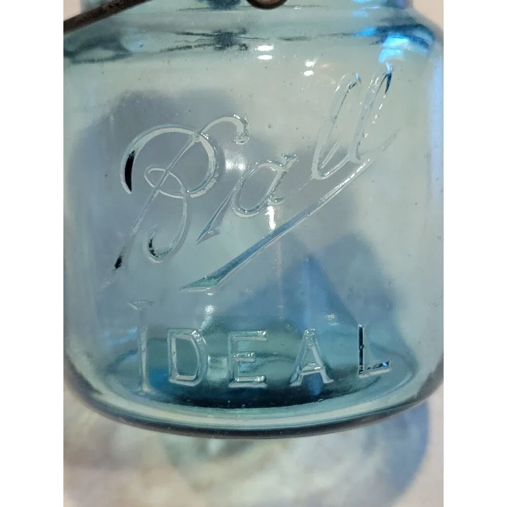 2 Vintage Ball Blue Lightning Ideal Mason Canning PINT Jar 1906-1933 #5 #9 READ